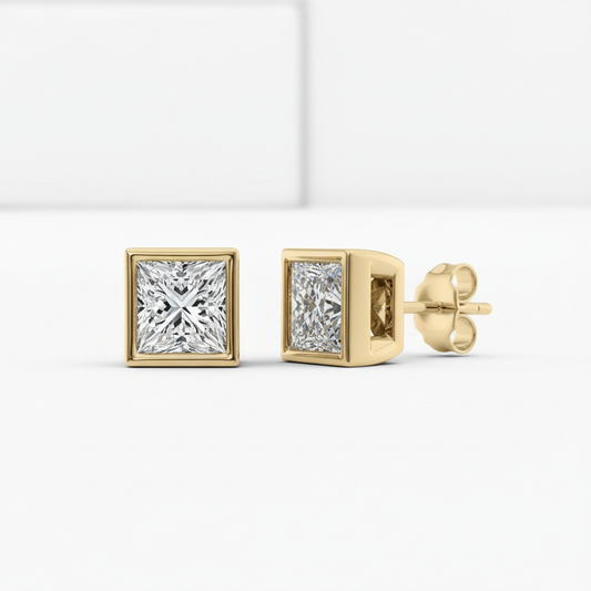 Princess Cut Lab Grown Diamond Bezel Set Stud