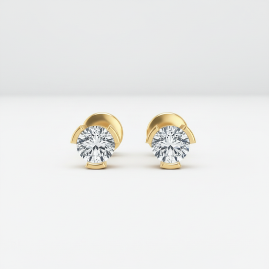 Floating Curve Round Cut Moissanite Diamond Studs