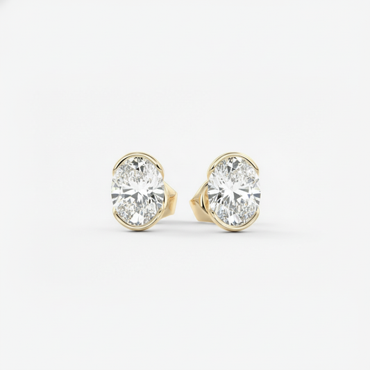 Luxury Oval Lab Grown Diamond Semi Bezel Gold Studs