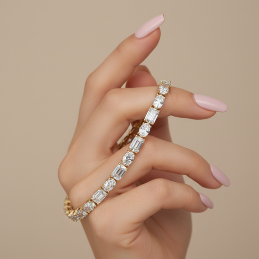 Emerald & Oval Cut Lab Grown Diamond Tennis Bracelet