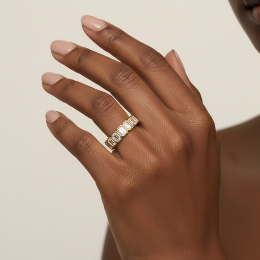 The Empress Emerald Cut Moissanite Eternity Gold Ring