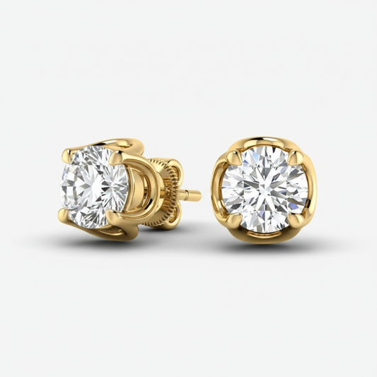 Classic Round Moissanite Diamond Gold Stud Earrings
