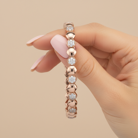 Contemporary Hexagon Round Cut Lab Grown Diamond Bracelet