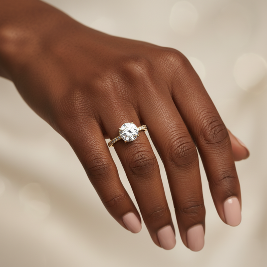 Round Moissanite Diamond Secret Halo French Pavé Wedding Ring