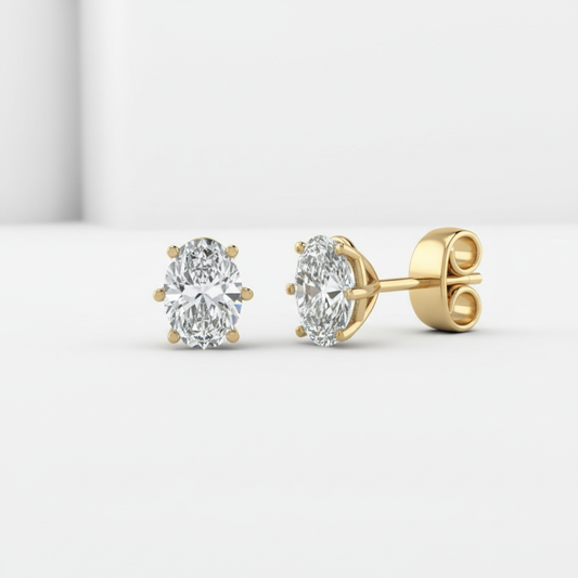 Oval Cut Moissanite Diamond 6 Prong Gold Stud