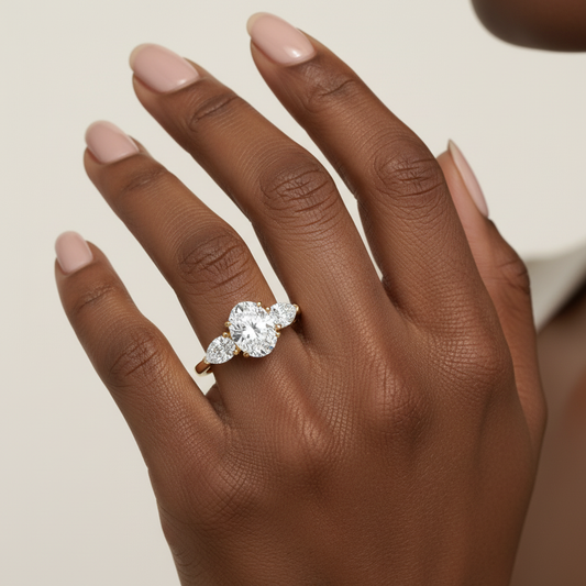 Oval & Pear Three-Stone Lab Grown Diamond Engagement Ring