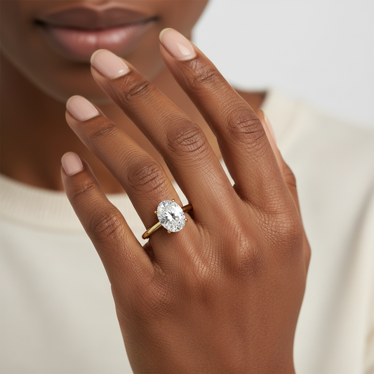 14K Yellow Gold Oval Cut Moissanite Diamond Solitaire Ring