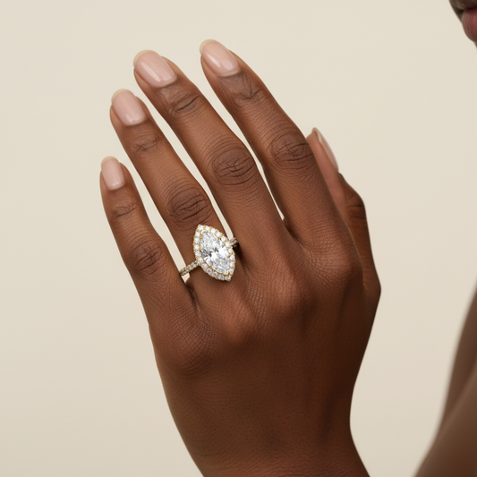 Marquise Cut Moissanite Pavé Halo Wedding Ring (Copy)