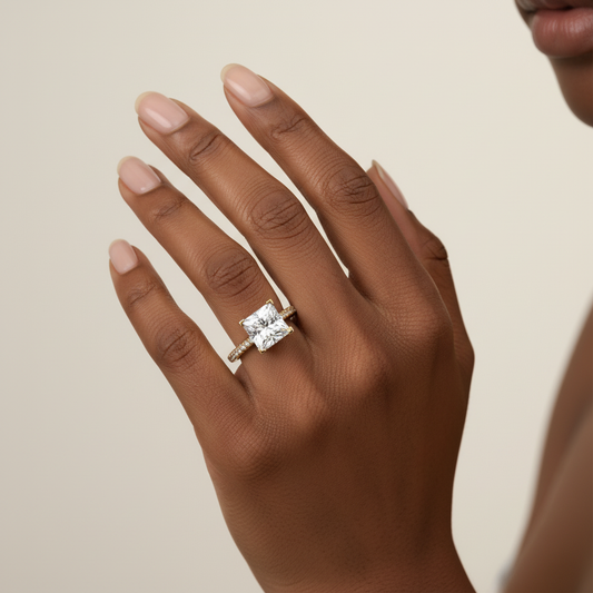 Princess Cut Moissanite Diamond Halo Bridal Ring