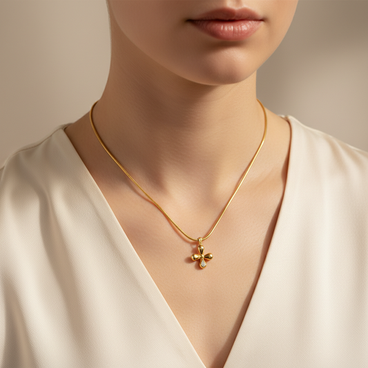 Modern Gold Flower Lab Grown Diamond Pendant Necklace