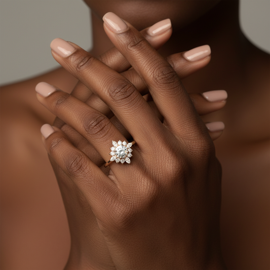 Round & Marquise Moissanite Floral Vintage Halo Ring