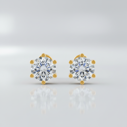Round Cut Moissanite Diamond 6 Prong Gold Stud Earring (Copy)