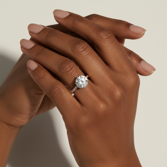 Round Moissanite Diamond 6-Prong Channel Set Wedding Ring