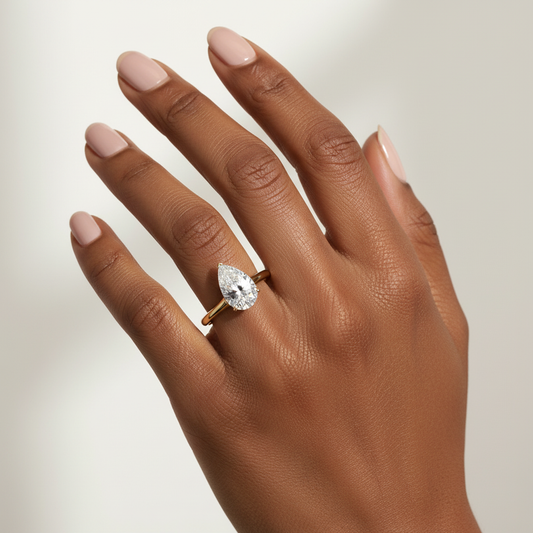 Pear Cut Moissanite Diamond Three-Prong Bridal Ring