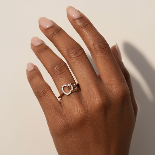 Round Cut Moissanite Twin Heart Bridal Ring