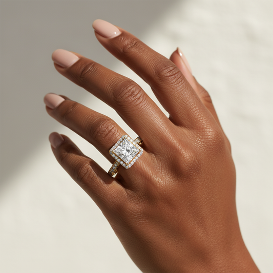 Princess Cut Moissanite Halo Bridal Ring