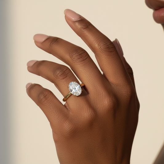 Oval Moissanite Diamond 4-Claw Prong Solitaire Bridal Ring