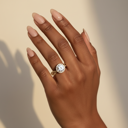 Twisted Band Halo Moissanite Ring for Women