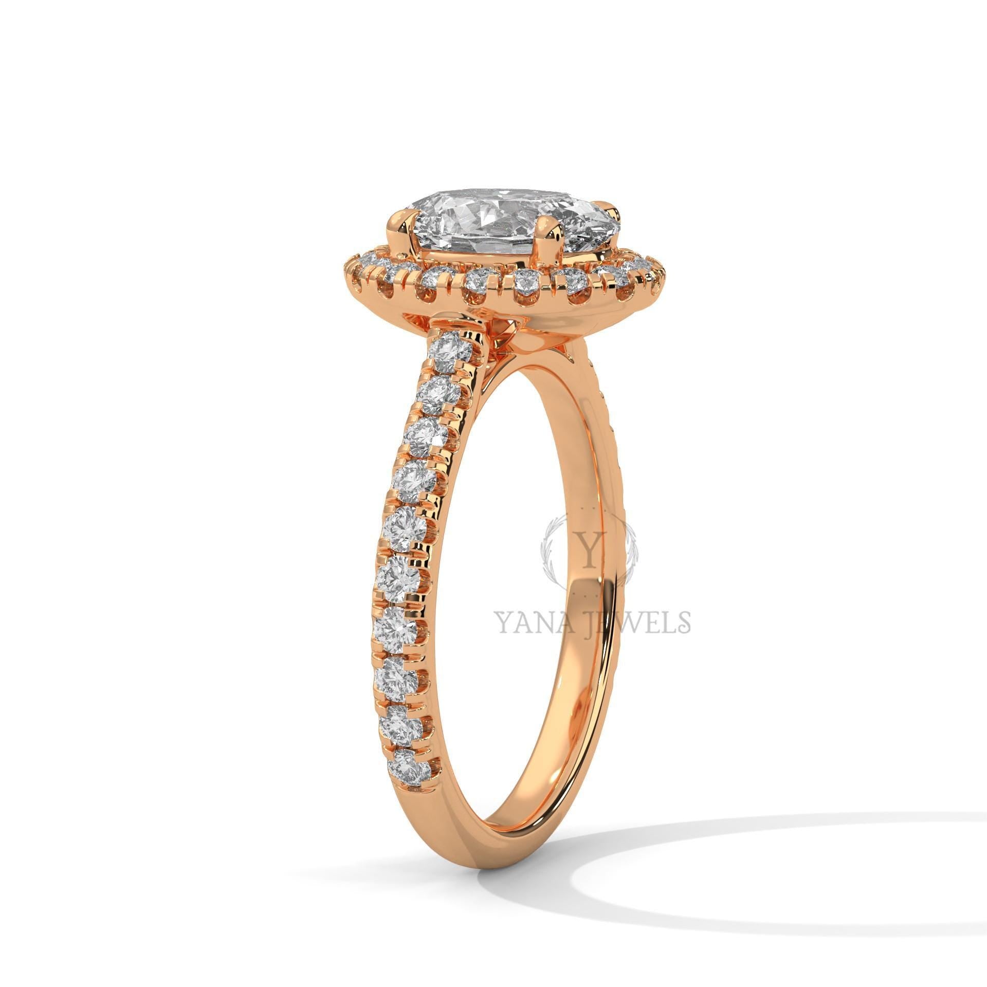 Oval Cut Halo Moissanite Engagement Ring