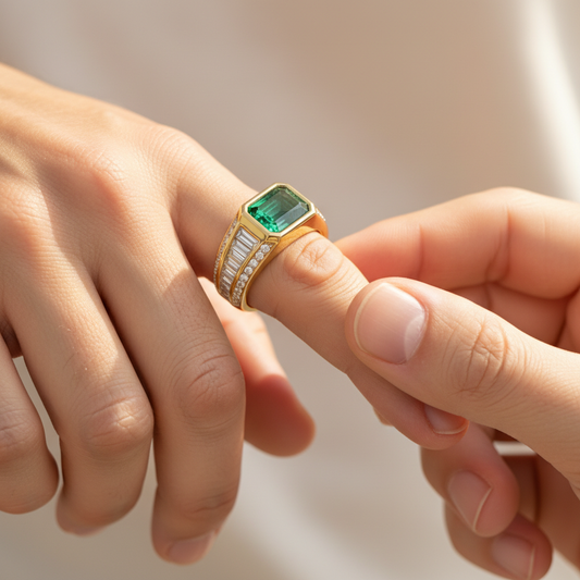 Imperald Emerald Cut Green Moissanite Diamond Ring