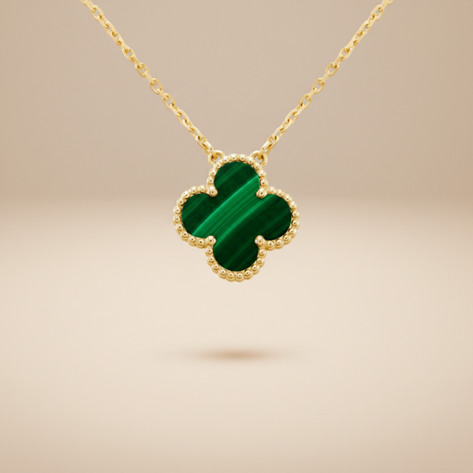 Royal Green Clover Gold Charm Pendant Necklace