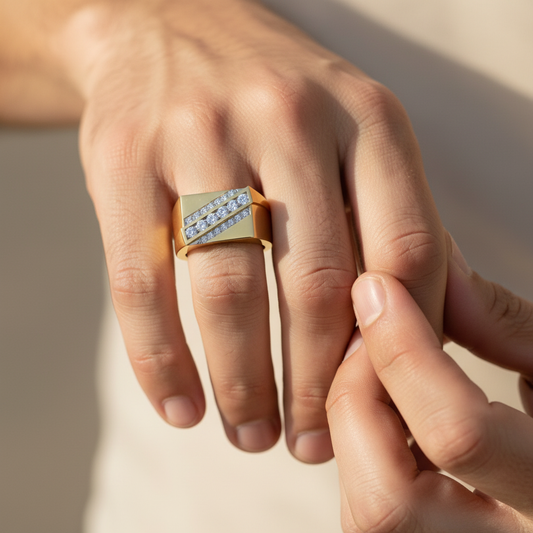 Velaro Lab Grown Diamond Ribbon Gold Signet Ring