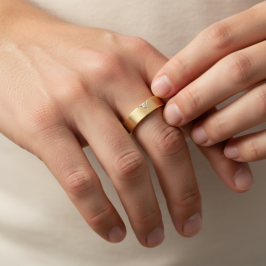 Simple Moissanite Diamond Studded Gold Band Ring