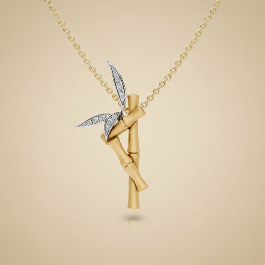 Lab Grown Diamond Bamboo Leaf Gold Necklace