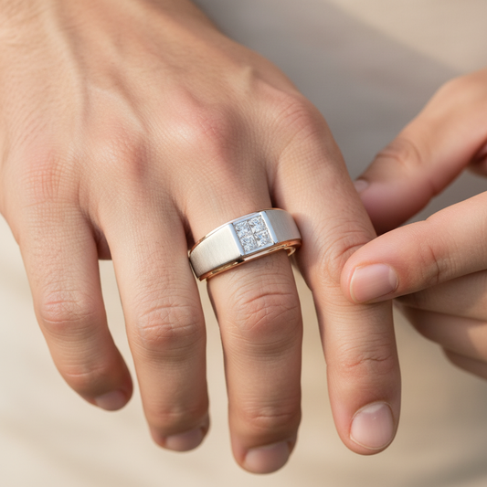 Classic Princess Cut Moissanite Cluster Men's Wedding Ring