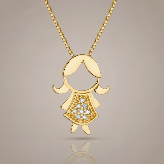 Princess Girl Moissanite Diamond Gold Pendant