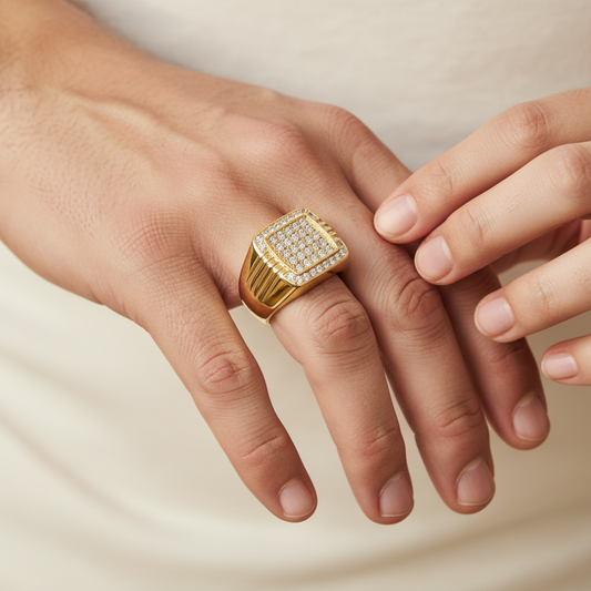 Noble Square Cluster Moissanite Diamond Gold Ring