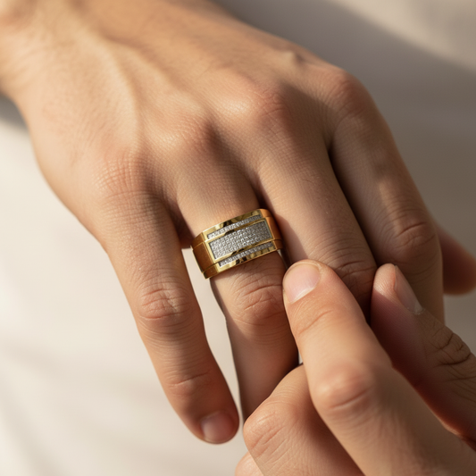 Solvex Moissanite Diamond Grid Gold Premium Band Ring