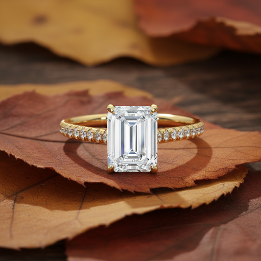 14K Yellow Gold Emerald Cut Moissanite Diamond Engagement Ring