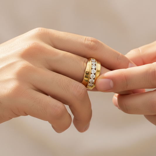 Royal Line Channel Set Moissanite Men's Gold Ring