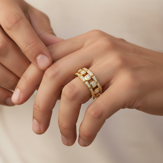 Imperial Grid Lab Grown Diamond Statement Gold Band