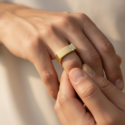 Dual Crown Lab Grown Diamond Men's Gold Ring