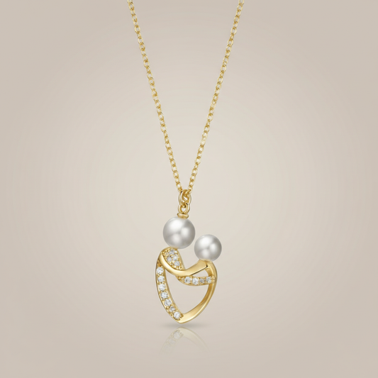Celestial Bond Pearl & Moissanite Diamond Charm Necklace