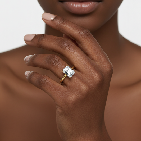 14K Yellow Gold Emerald Cut Moissanite Diamond Solitaire Engagement Ring