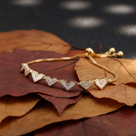 Heart Decor Round Cut Moissanite Diamond Bracelet