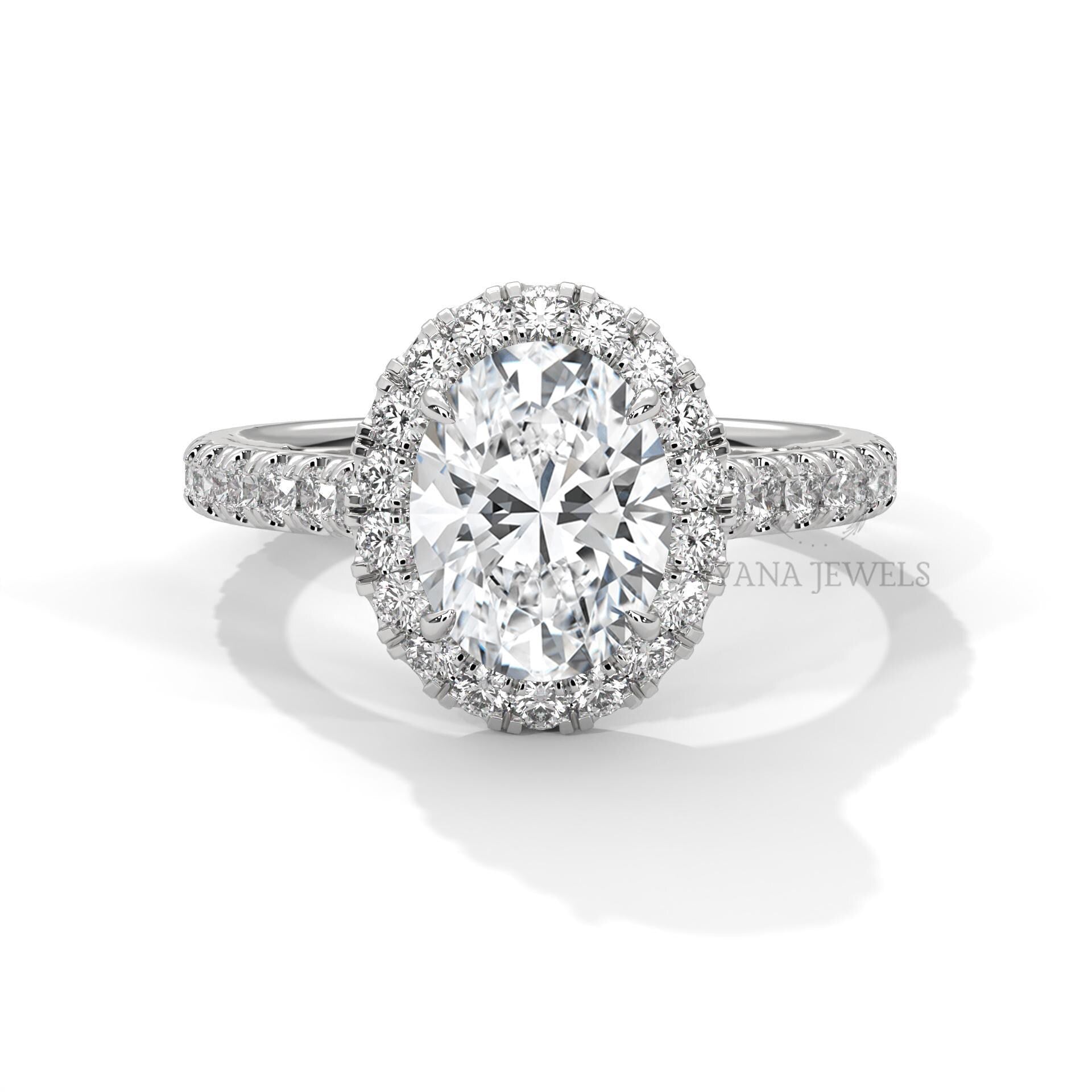 Oval Cut Halo Moissanite Engagement Ring