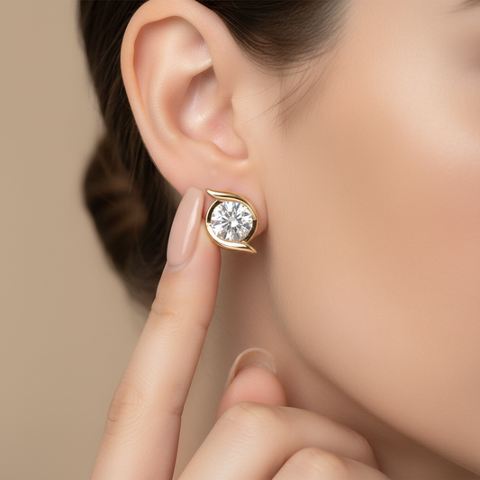 Round Cut Lab Grown Diamond Artistic Swirl Stud