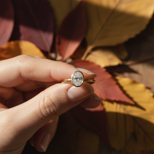 Oval Cut Moissanite Diamond Bezel Bridal Ring