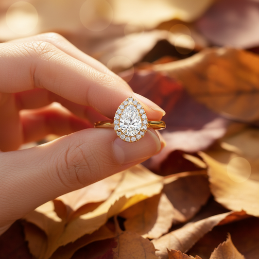 Pear Cut Moissanite Shared Prong Halo Wedding Ring