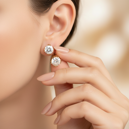 Elegant Crown Basket Moissanite Diamond Stud Earrings
