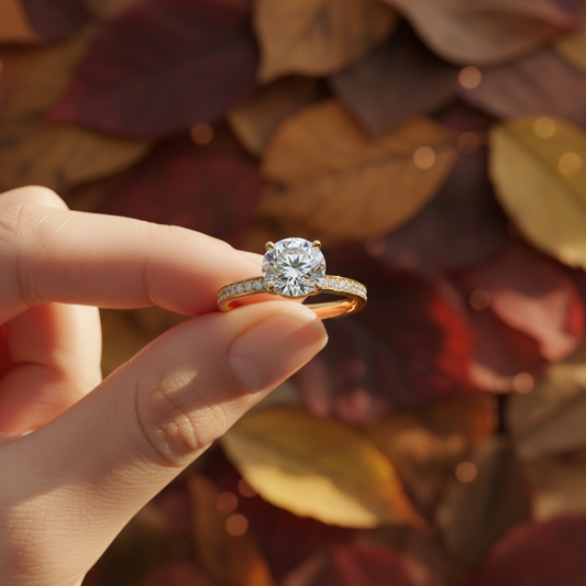 Round Moissanite Diamond Channel Set Pave Wedding Ring