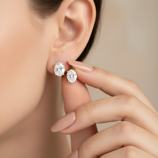 Oval Cut Lab Grown Diamond 4 Prong Gold Stud