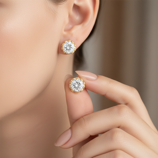 Fluted Halo Round Cut Moissanite Diamond Stud
