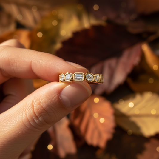 Bezel Row Designer Moissanite Multi Cut Diamond Band