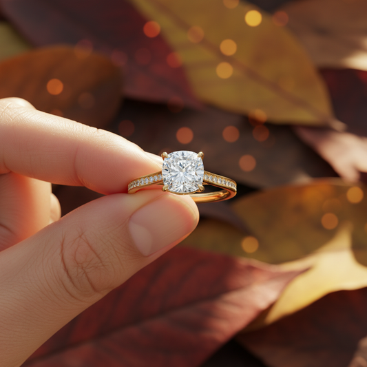 14K Yellow Gold Cushion Moissanite Diamond Channel Set Engagement Ring