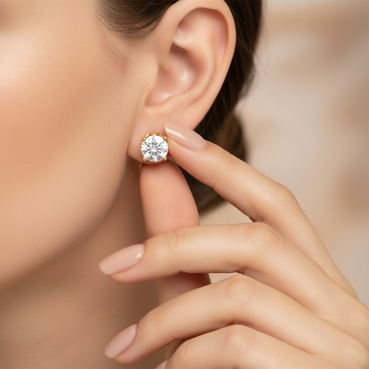 Heart Gallery Round Cut Moissanite Diamond Stud